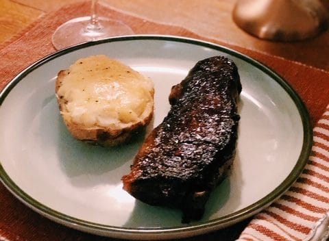 KC Cattle Company KC Strip and Cheesy Garlic Herb Twice Baked Potatoes