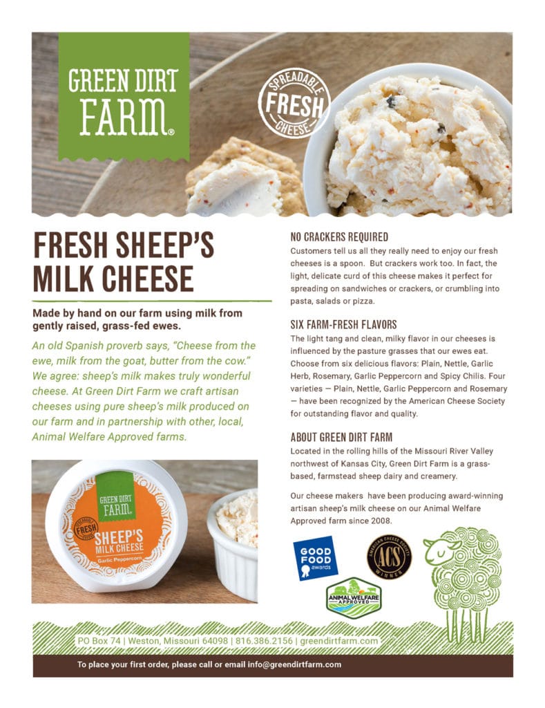 Shop Green Dirt Farm's fresh sheep's milk cheese with this product guide